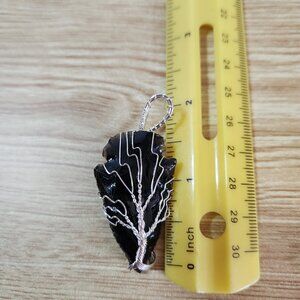 Obsidian Wrapped Arrowhead Pendant with Rope Cord Gemstone Healing